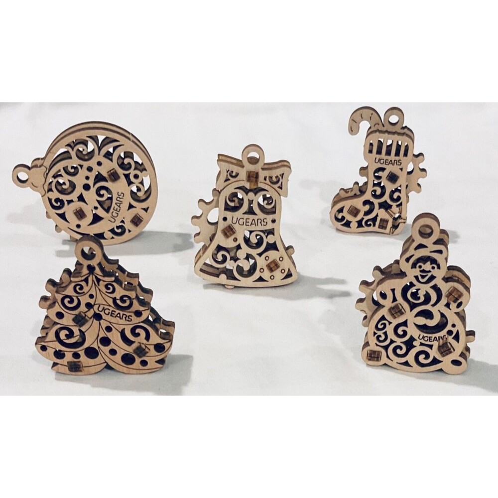 UGears Mechanical Christmas Ornaments Wooden U-Fidgets Tree Bell Stocking